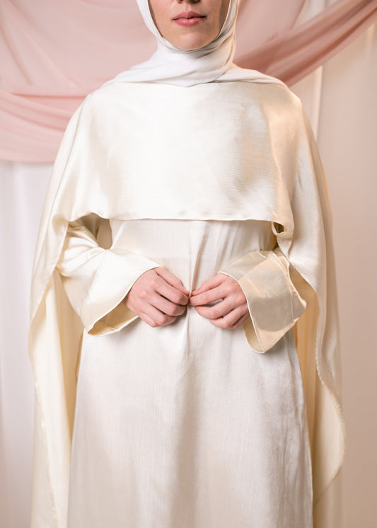 AHLAM Cape Dress In Pearl White