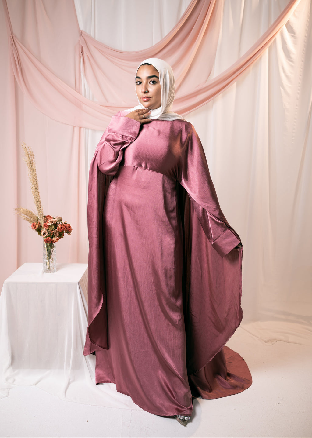 AHLAM Cape Dress In Dark Cashmere