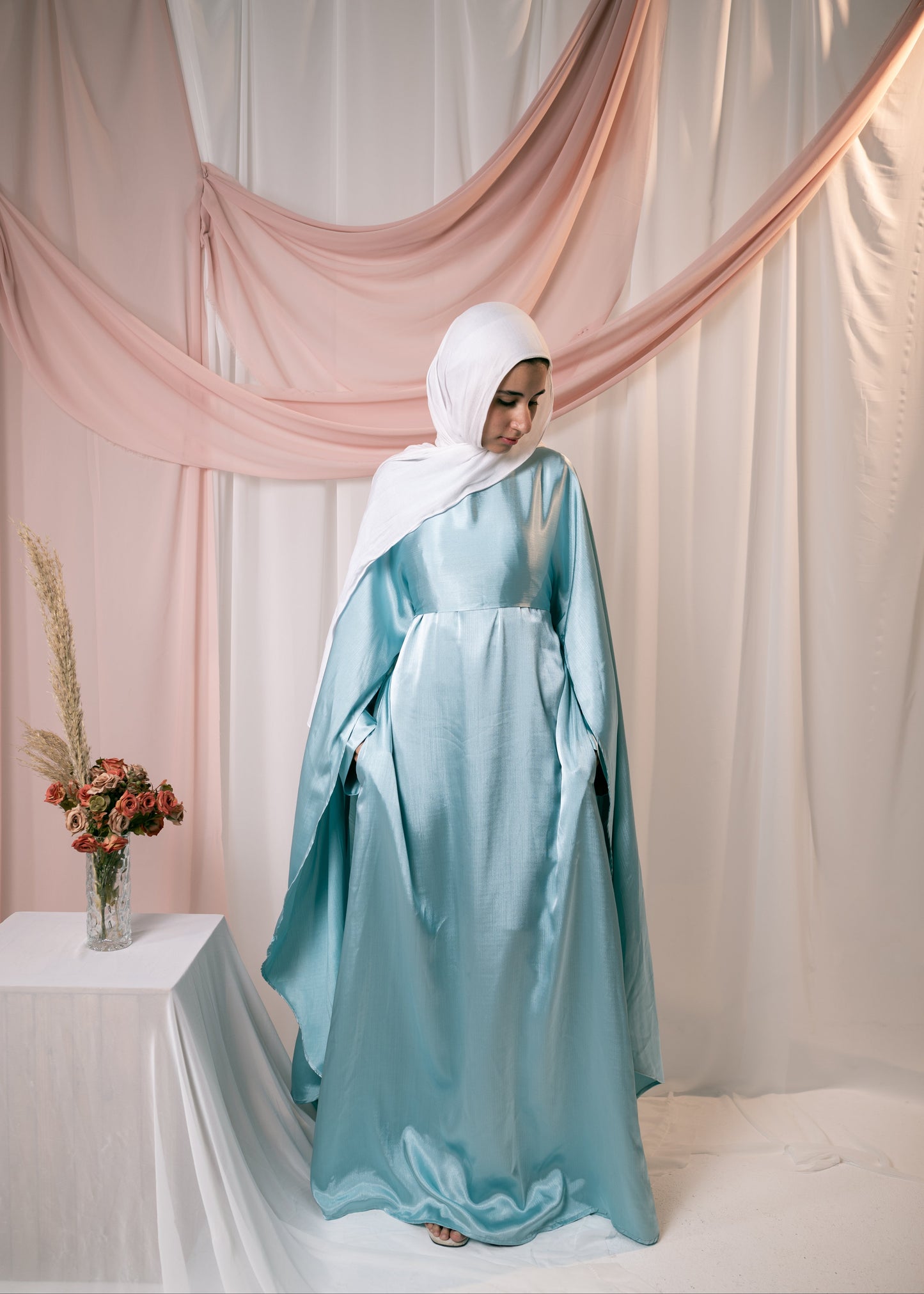 AHLAM Cape Dress In Powder Blue