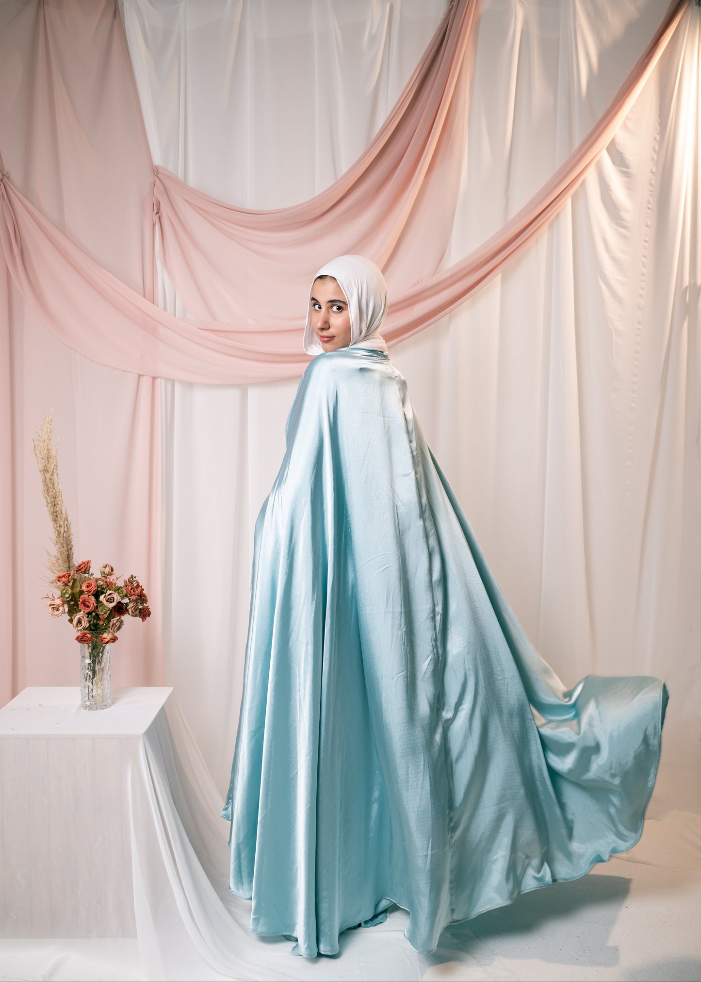 AHLAM Cape Dress In Powder Blue