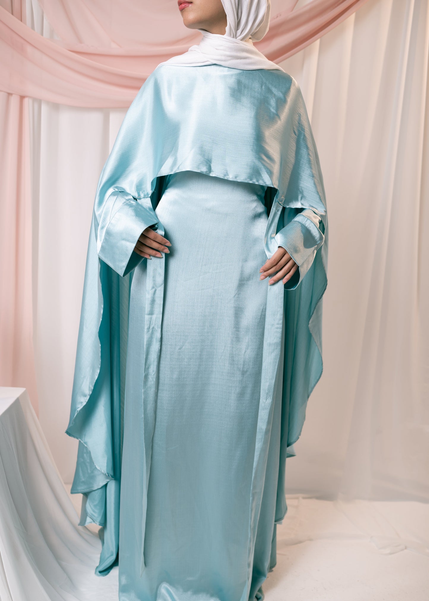 AHLAM Cape Dress In Powder Blue