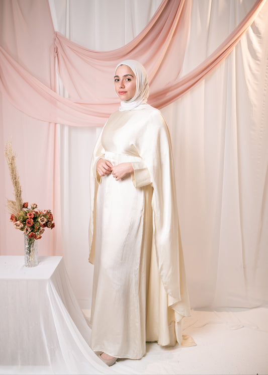 AHLAM Cape Dress In Pearl White