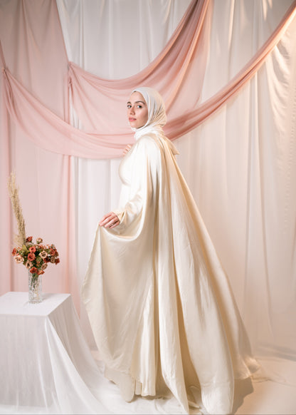 AHLAM Cape Dress In Pearl White
