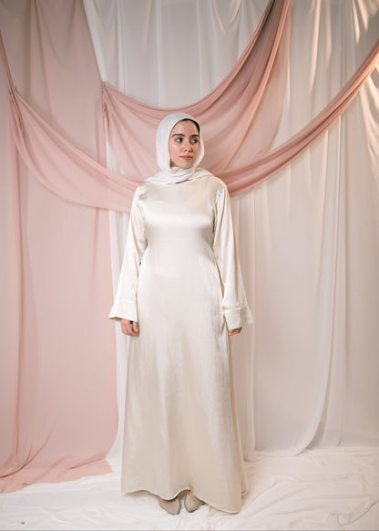 AHLAM Cape Dress In Pearl White